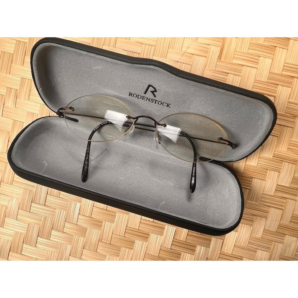 Vintage Rodenstock Rimless Eyeglasses Made in Japan Oval Minimalist Frames Case